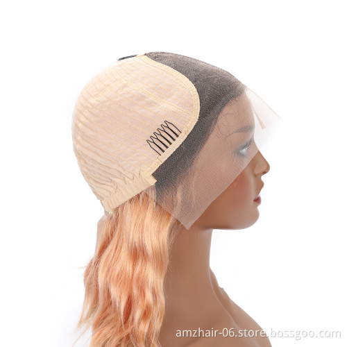 Wholesale Straight Human Hair Short Blonde 1B 613 Pink Gold Color Bob Lace Front Wig Raw Peruvian Virgin Human Hair Wig Vendor